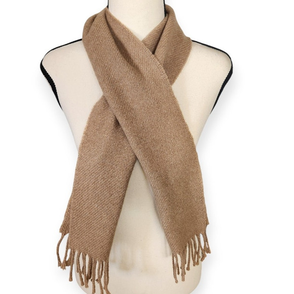 100% Cashmere Scotch House Old Money Lightweight Fringe Camel Tan Winter Scarf - Picture 2 of 4